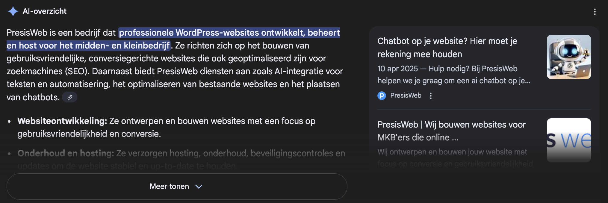 Voorbeeld van GEO in Google